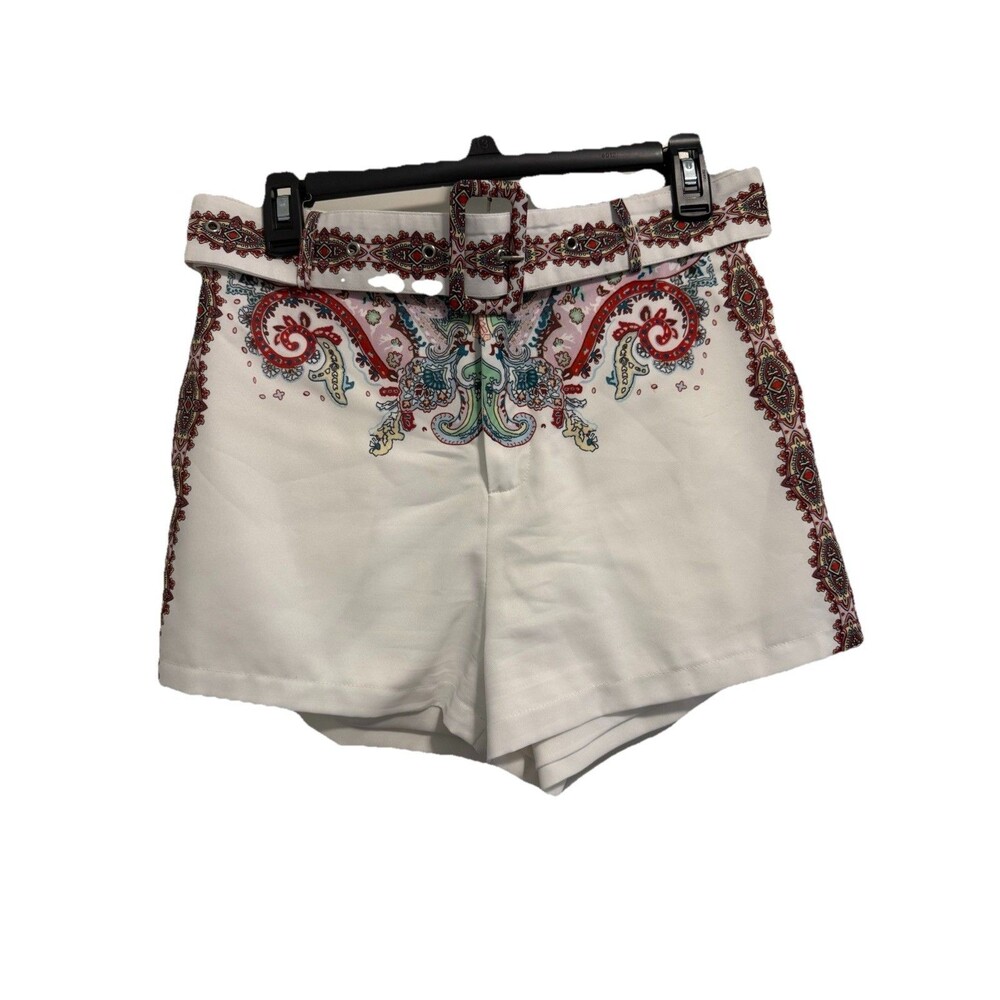 The Sang Women Ivory‎ Shorts Size Medium Floral With Belt